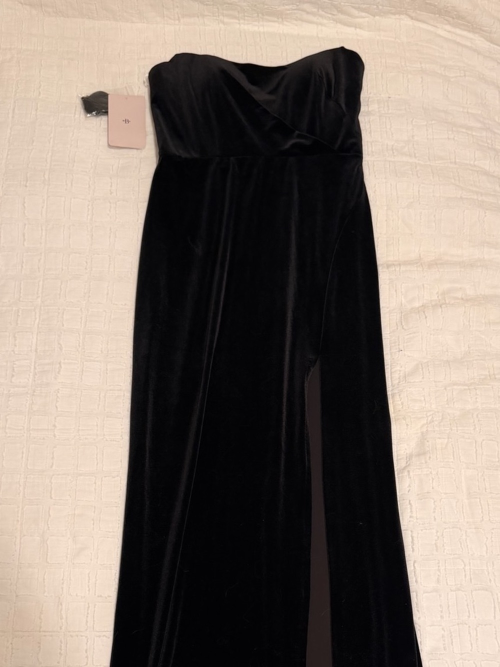NWT Jenny Yoo Black Strapless Velvet Dress with Front Slit